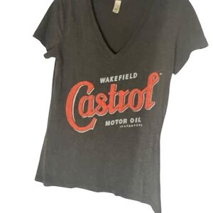 Castrol Motor Oil Gray V-Neck Fitted T-Shirt